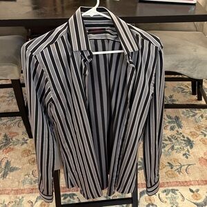 Jared Lang Black and Gray Striped Shirt